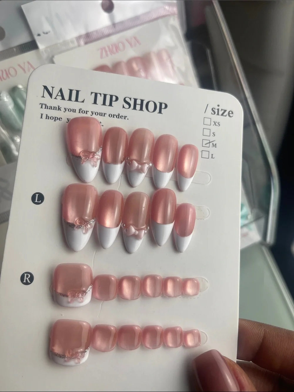 French Almond NailAnd Toes set nude cate eye white tips - Picture 1 of 1